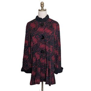 Yushi Art to Wear Coat Jacket Size XL Red Black Textured Modern Trendy Everyday